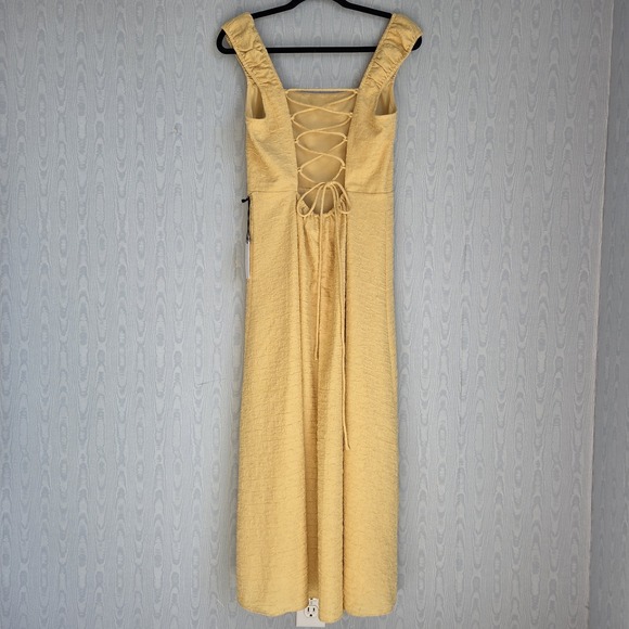 NWT ASTR The Label Medium Crinkle Maxi Dress Yellow Corset Lace Up Back Cottage - Picture 7 of 11
